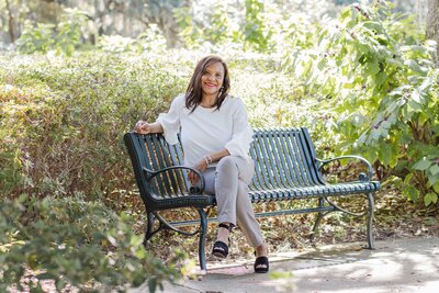 Sharon Redman sitting with legs crossed