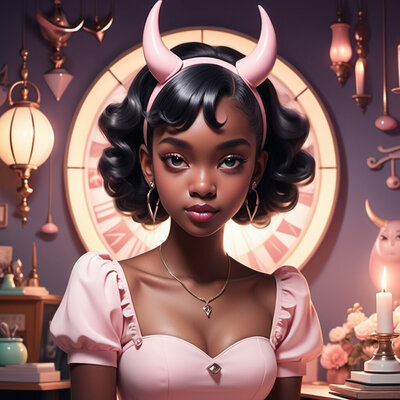 Black haired girl with pink horns 