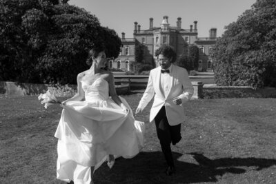 Bride and groom outside their London wedding venue