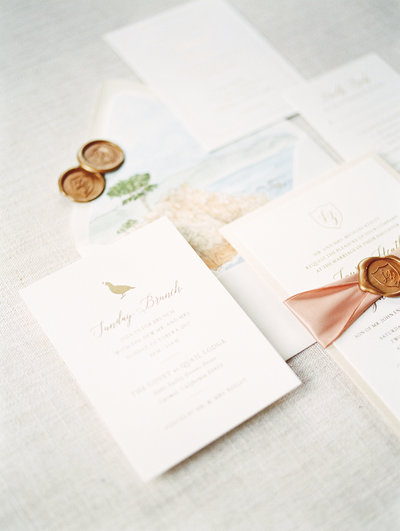 Letterpress wedding invitations with up close ring detail from a winery wedding in Temecula, California