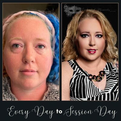 Photo of a womans ' transformation before and after a boudoir session