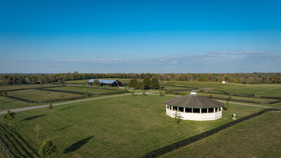Overhead view of an automatic horse walker.
