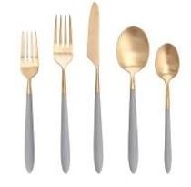 gray and gold flatware - use