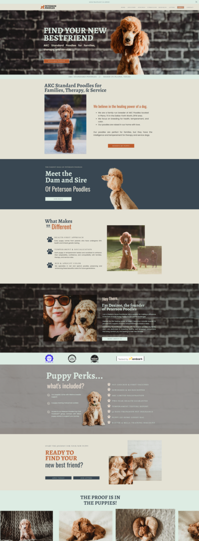Screenshot of Modern style and clean website of Peterson Poodles
