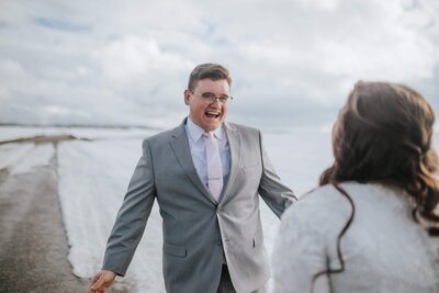 Sacramento Wedding Photographer captures groom during first look