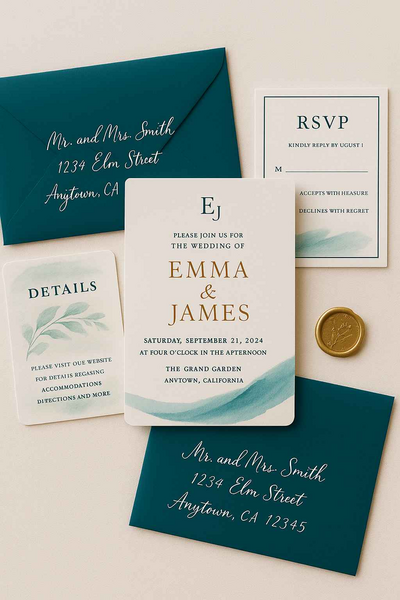 Bespoke luxury wedding stationery in 2026 trend wedding color green