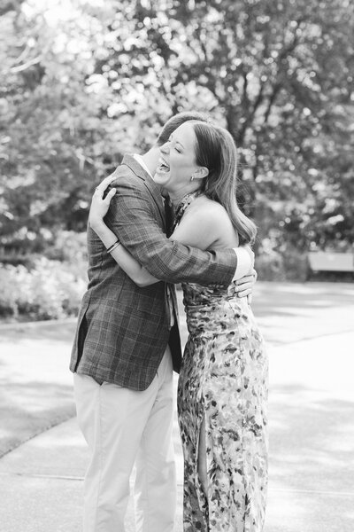 Blue ridge parkway engagement couple hugging