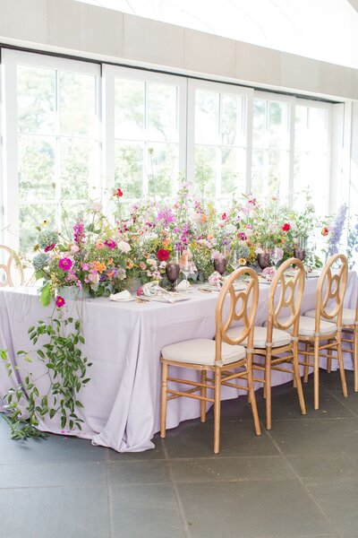 Tablescape with lush bright florals