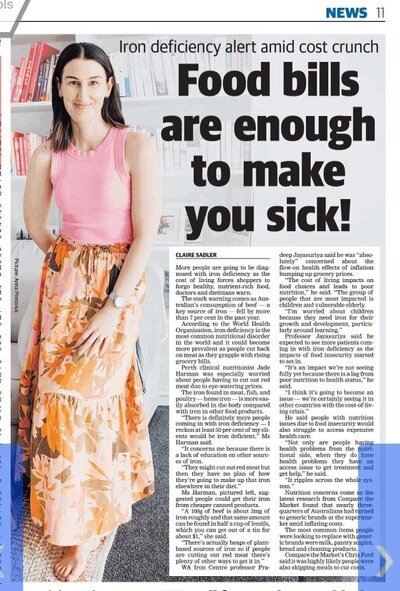 Nutritionist who runs workshops in Perth, article picture in The West Australian