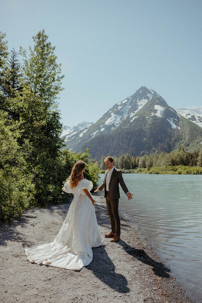 first look at a Alaska elopement near a lake