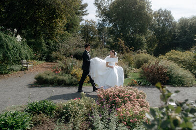 Artistic wedding ceremony moment in a historic indoor venue.