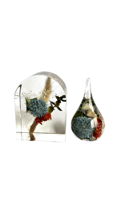 wedding bouquet preserved in resin bookends hearts and jewelry dish by Buds Blooms and Blossoms