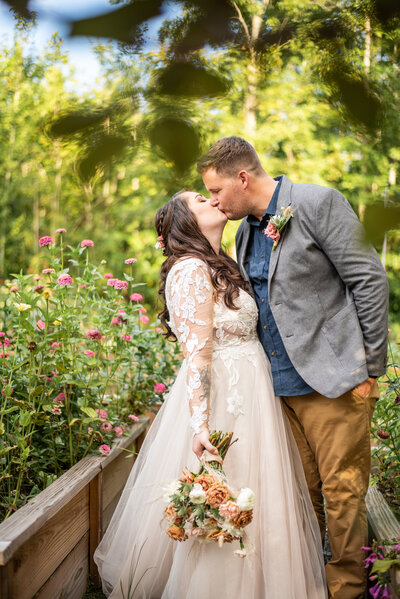couple in garden with elopement package in north georgia