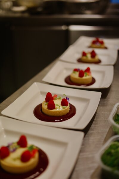 Vegan desserts all lined up in the kitchen ready to be served 