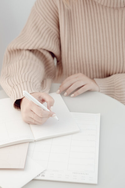 Systems Consultant writing in a notebook