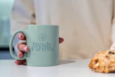 Steady Parents logo on mug mockup