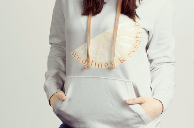Girl model mockup sweatshirt design for wedding planning company