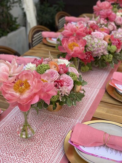 Pink table with flowers