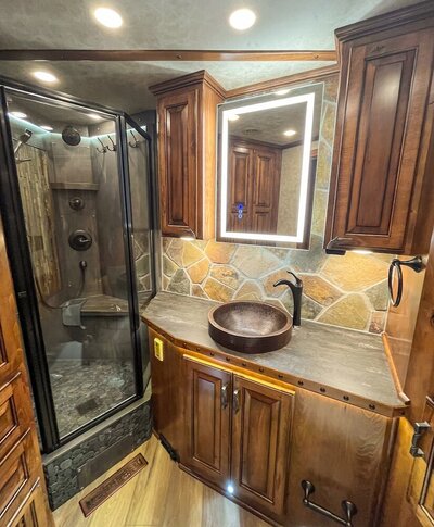 luxury horse trailer bathroom