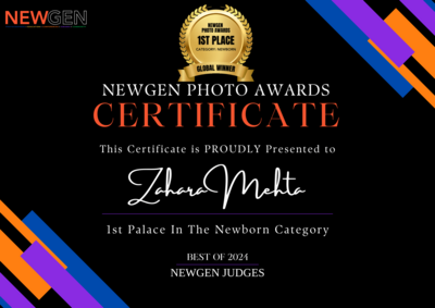 Zahara Mehta 1st Place Certificate
