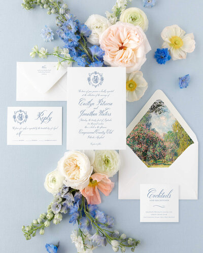Botanical and vintage inspired wedding invitation suite