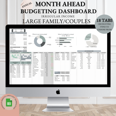 Month ahead Budgeting dashboard spreadsheet for families and couples