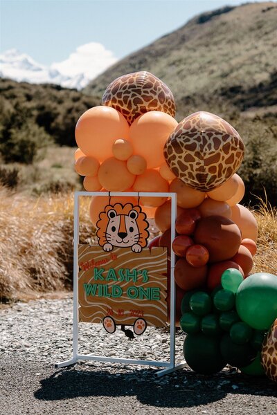 an adorable 'wild one' theme welcome sign for a kids birthday party in glenorchy near queenstown and wanaka