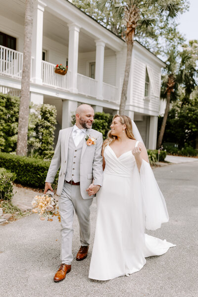 A bride and groom on their wedding day in North Carolina