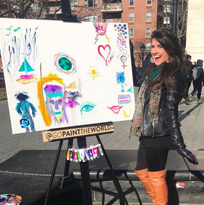Bethany Halbreich and a canvas in NYC