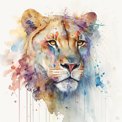 watercolor of lioness