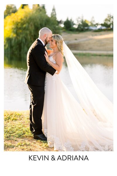 Photo of Bride and Groom kissing in front of the White Barn in San Luis Obispo. Groom is wearing a white tux. 