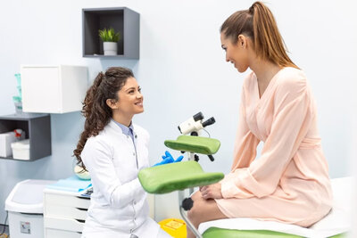 Smiling patient in gynecology clinic