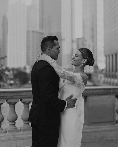 Bride and groom looking at eachother