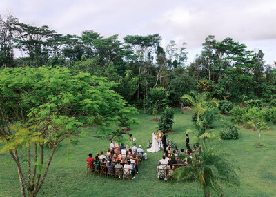 Aerial shot of outdoor wedding ceremony planned by Bloom & Blueprint