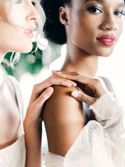 bridesmaids holding hands