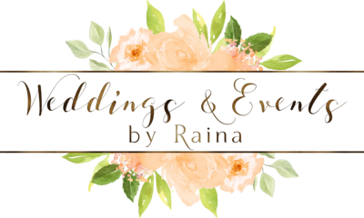 Weddings & Events by Raina peach and green floral logo