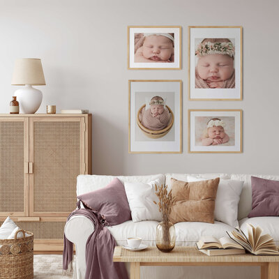 Newborn photo artwork displayed in a home taken in an Erie Pa photography studio