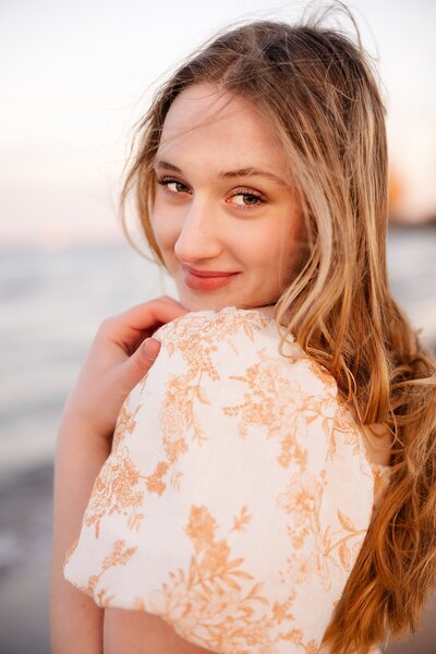Senior Photo on beach in Menominee MI