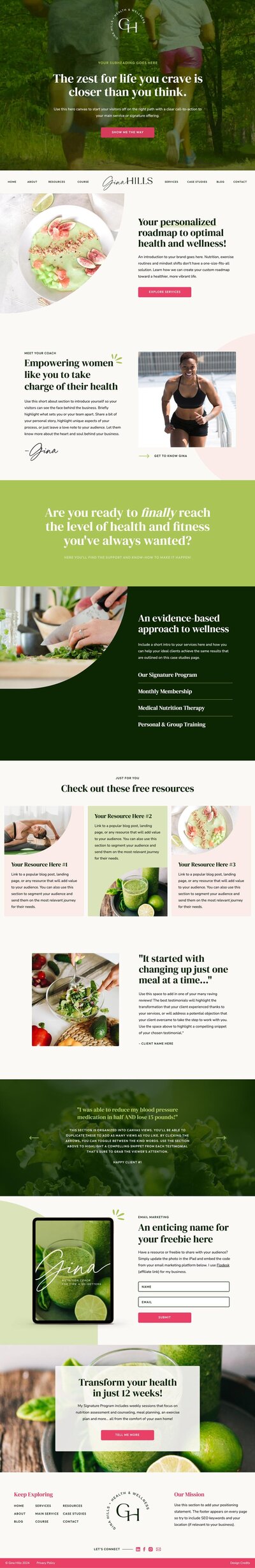 website template for health and wellness coaches