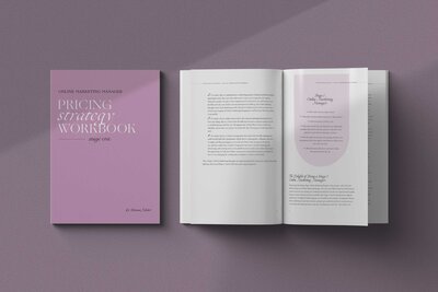 mock of the pricing strategy workbook, stage one. purple colors