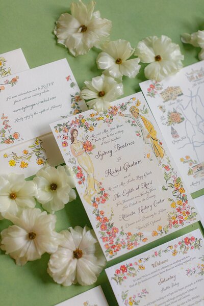 Custom watercolor invitation suite for a Swan House wedding by Jolly Edition Photography Michelle Scott