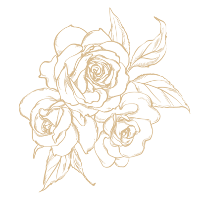 Beige floral line art illustration featuring blooming roses and leaves with a minimalist, elegant design.