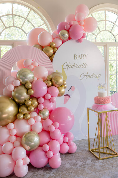 Pink balloon display for a baby shower event in DC