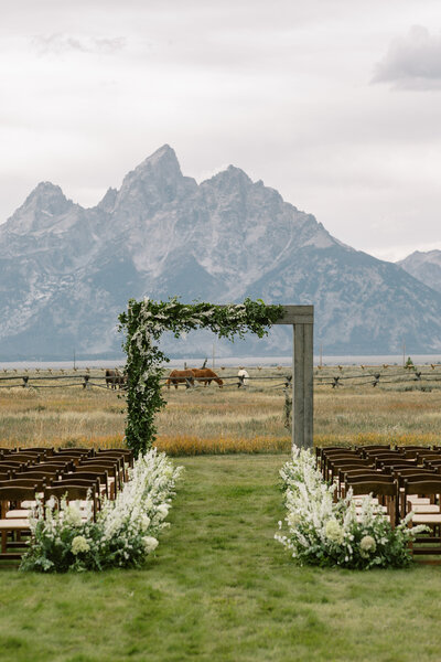 Ceremony backdrop in the mountains of a wedding in jackson hole, wyoming