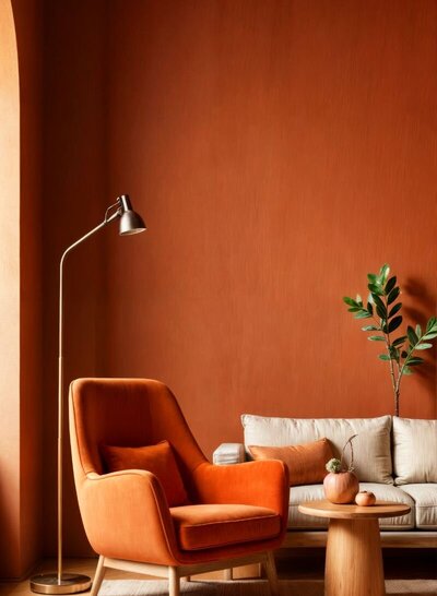 Warm, inviting space with an orange chair and natural light, symbolizing the calm, supportive atmosphere clients experience in online couples therapy and infidelity recovery sessions with Relationship Experts.