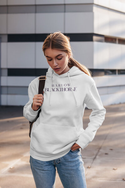 Mockup design of indie author logo on a hoodie