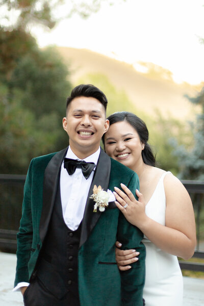 Asian couple smiles for wedding portraits in Walnut Creek, California.