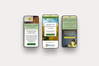 Responsive mobile website mockups created by Ruby Works Co.™, showcasing bright, inviting UX and conversion-oriented copy.