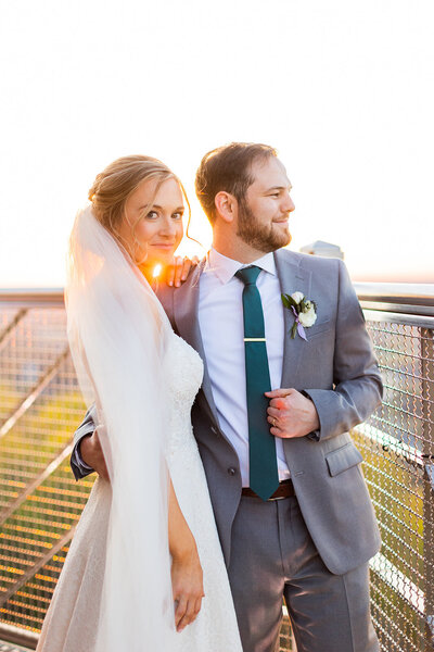 Bride and groom sunset portrait at outdoor Alabama wedding