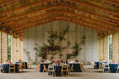 Floral curtain or hanging floral installation at the Roundhouse in Beacon, New York. Hudson Valley wedding florist